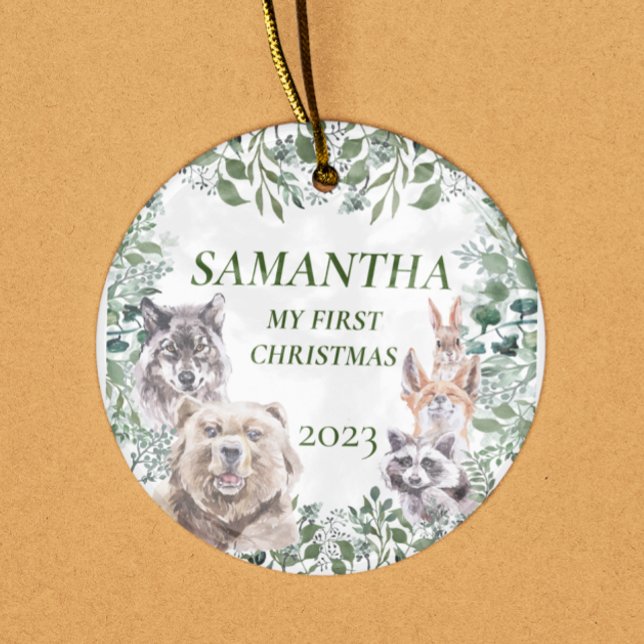 Adorno De Cerámica Woodland Animals Cute First Christmas Baby (Subido por el creador)