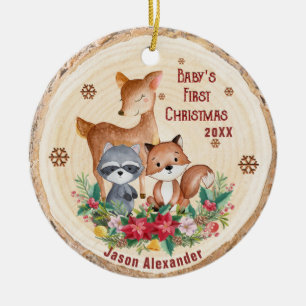 Adorno De Cerámica Woodland Animals First Christmas Add Your Photo