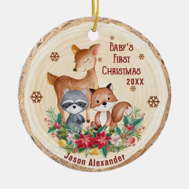 Adorno De Cerámica Woodland Animals First Christmas Add Your Photo (Frente)