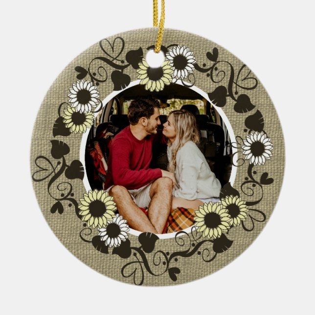 Adorno De Cerámica Woodland BOHO Sunflower Photo (Frente)