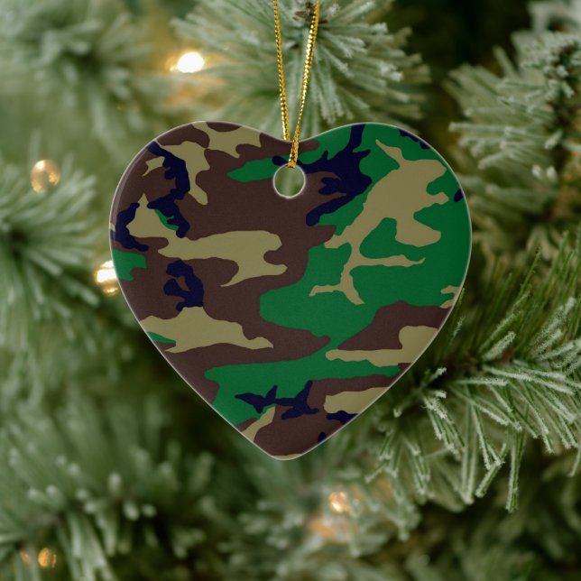 Adorno De Cerámica Woodland Camouflage Heart (Árbol)