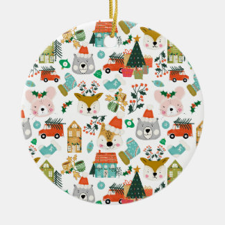 Adorno De Cerámica Woodland Cute Santa Animals White