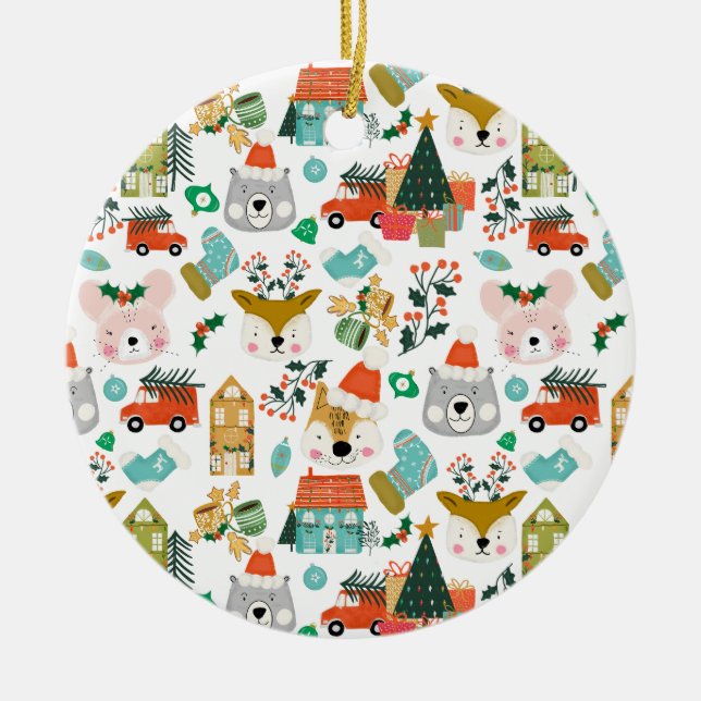 Adorno De Cerámica Woodland Cute Santa Animals White (Frente)