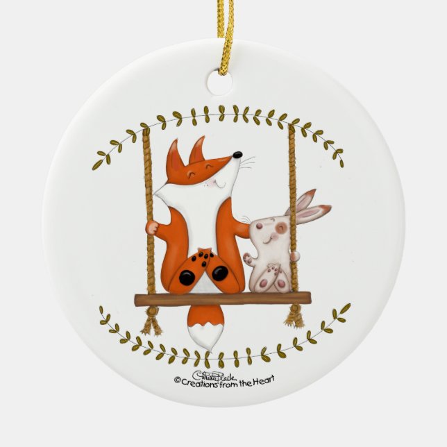 Adorno De Cerámica Woodland Fox y Bunny Swing (Frente)