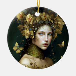 Adorno De Cerámica Woodland Green Fairy Fantasy Art