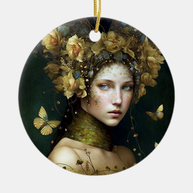 Adorno De Cerámica Woodland Green Fairy Fantasy Art (Frente)