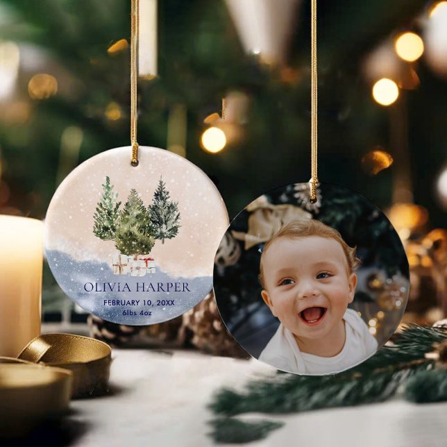 Adorno De Cerámica Woodland Primera Navidad con foto de nacimiento (Subido por el creador)