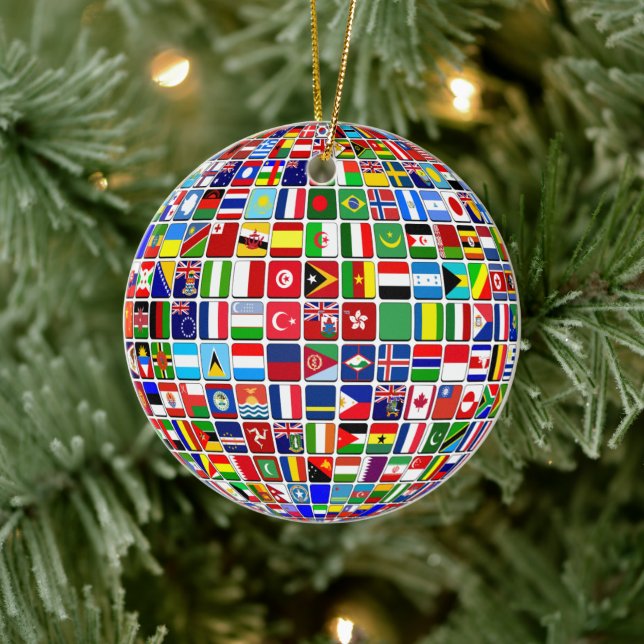 Adorno De Cerámica World Flags Globe, Internacional, (Árbol)