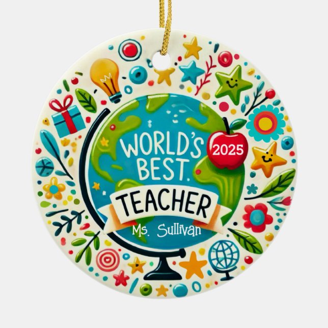 Adorno De Cerámica World’s Best Teacher Personalized Holiday Ornament (Frente)