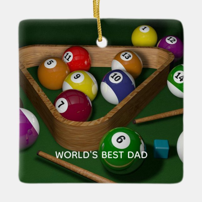 Adorno De Cerámica World's Best Dad, game of billiards, (Anverso)