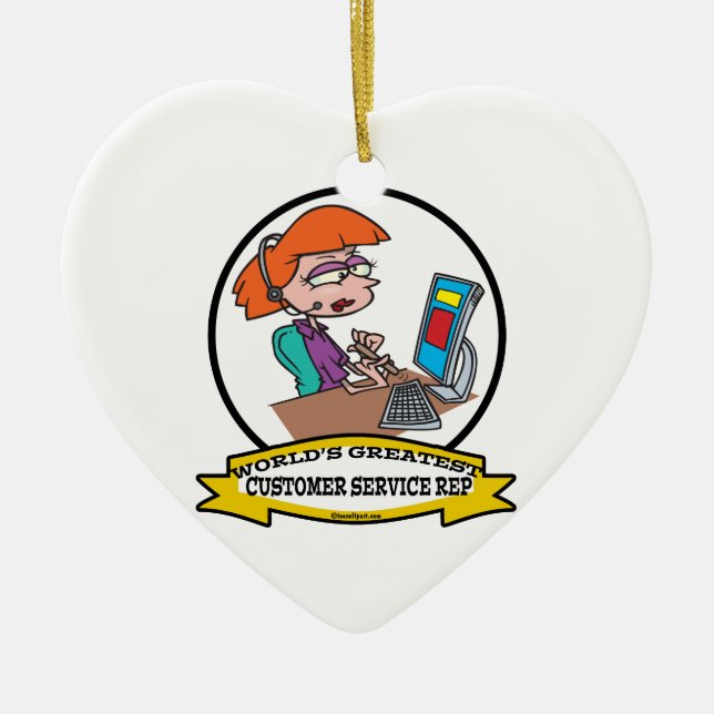 ADORNO DE CERÁMICA WORLDS GREATEST CUSTOMER SERVICE REP CARTOON (Frente)