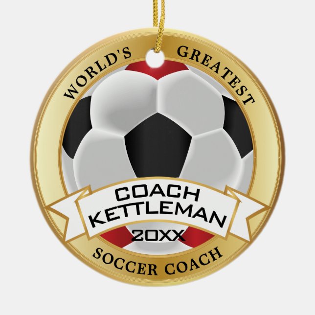 Adorno De Cerámica World's Greatest Soccer ⚽💖 Coach Red - Black (Frente)