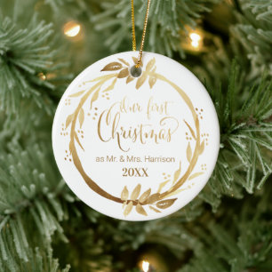 Adorno De Cerámica Wreat Gold  Nuestros primeros Navidades como Sr. &