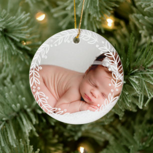 Adorno De Cerámica Wreath blanco   Primera Navidad del bebé rojo