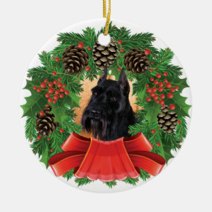 Adorno De Cerámica Wreath de feriado de Navidades Schnauzer estándar