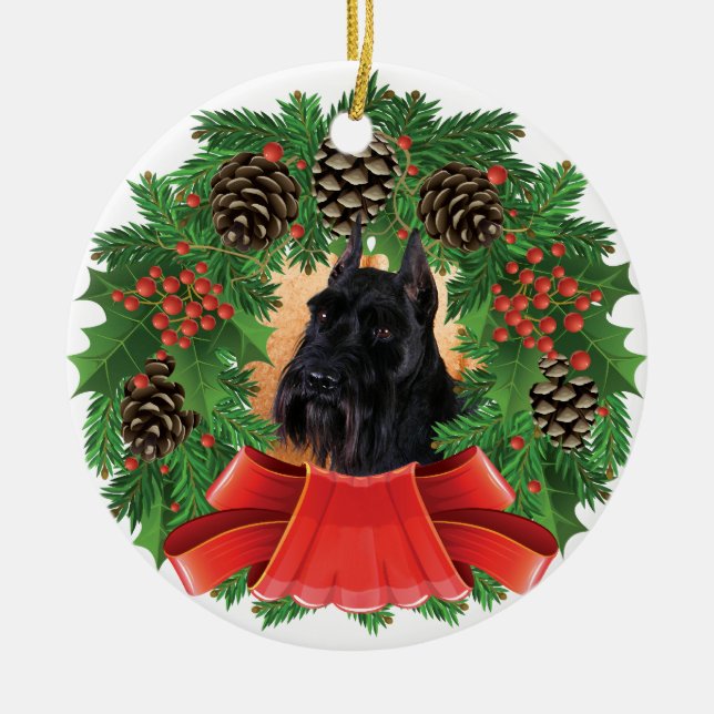 Adorno De Cerámica Wreath de feriado de Navidades Schnauzer estándar (Frente)