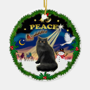Adorno De Cerámica Wreath de la paz - gato persa negro