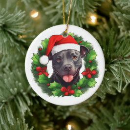 Adorno De Cerámica Wreath de Navidad de Pit Bull