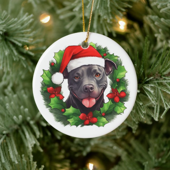 Adorno De Cerámica Wreath de Navidad de Pit Bull (Árbol)
