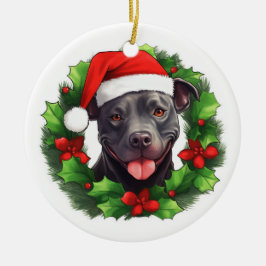 Adorno De Cerámica Wreath de Navidad de Pit Bull