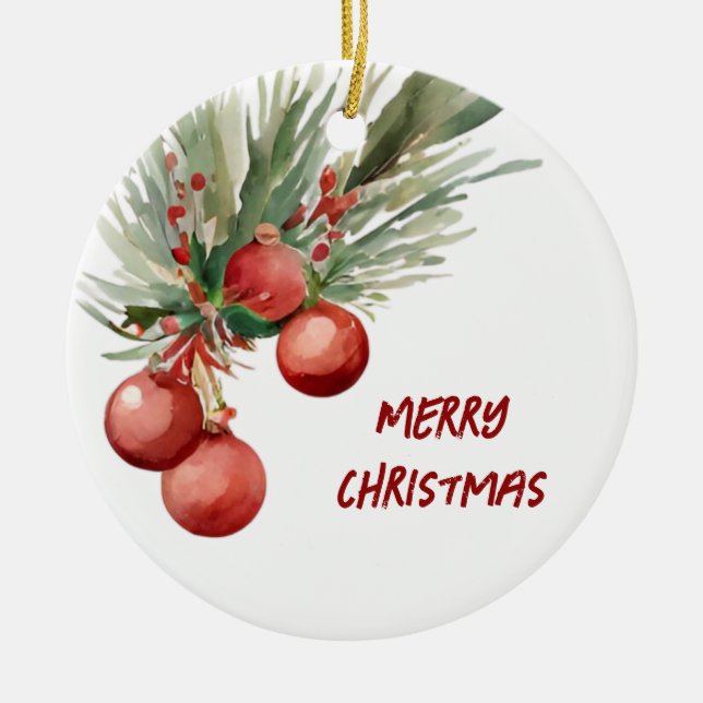 Adorno De Cerámica Wreath de Navidades de acuarela (Frente)