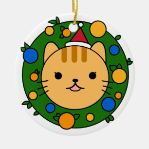 Adorno De Cerámica Wreath de Navidades gatos marrones   Personalizado