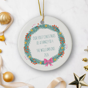 Adorno De Cerámica Wreath de nombre de familia de primera Navidad per