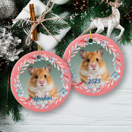 Adorno De Cerámica Wreath de vacaciones de foto de Keepsake rosa