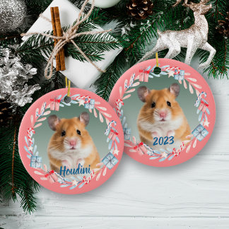 Adorno De Cerámica Wreath de vacaciones de foto de Keepsake rosa