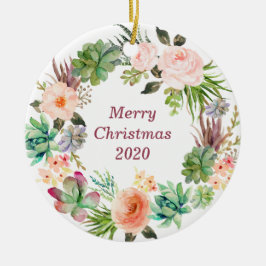 Adorno De Cerámica Wreath floral de acuarela personalizada