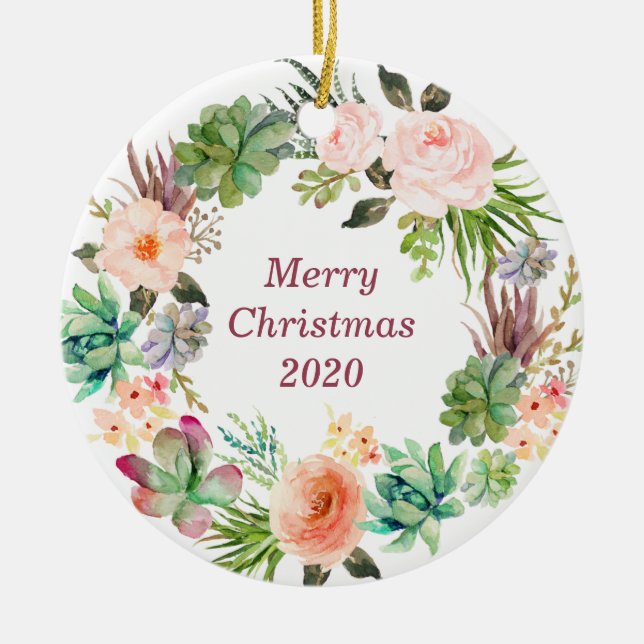 Adorno De Cerámica Wreath floral de acuarela personalizada (Frente)