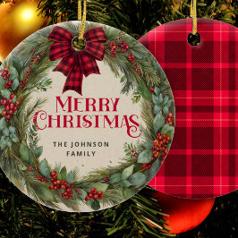Adorno De Cerámica Wreath Holly, Navidades de Buffalo Plaid Farmhouse