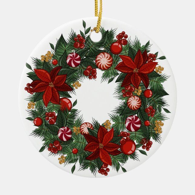 Adorno De Cerámica Wreath navidades (A digital art illustration of a Christmas ornament, featuring a wreath design.)