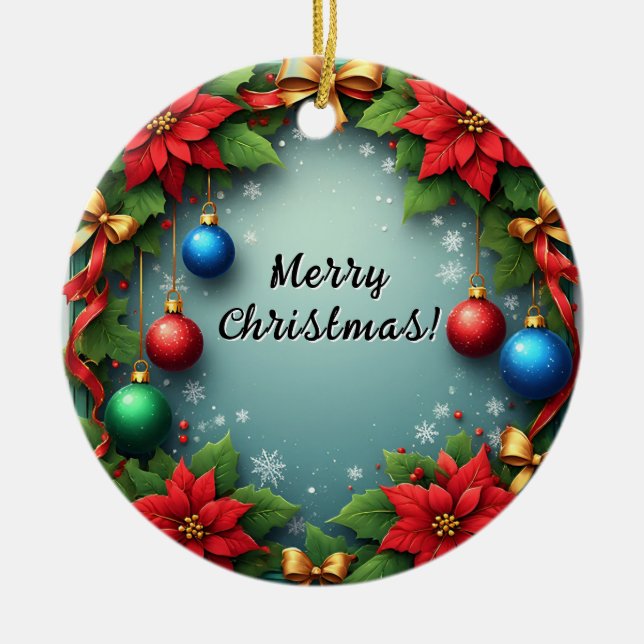 Adorno De Cerámica Wreath navidades con Poinsettias (Frente)