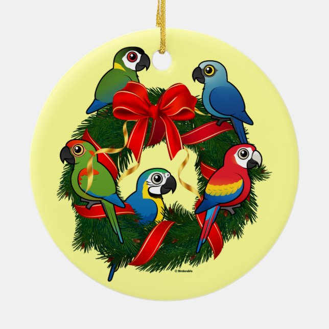Adorno De Cerámica Wreath, Navidades de Birdorable Macaws (Atrás)