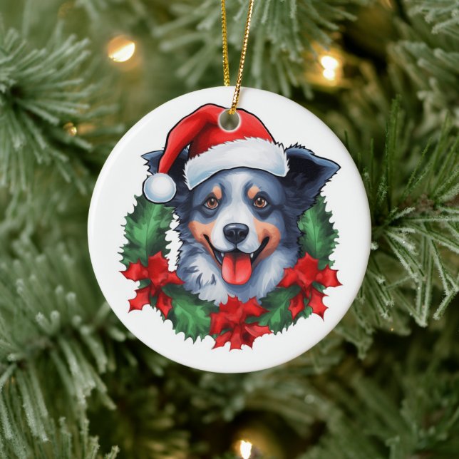 Adorno De Cerámica Wreath, Navidades de Blue Heeler (Árbol)