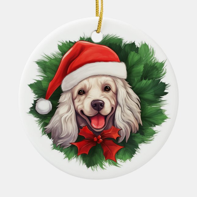 Adorno De Cerámica Wreath Navidades de Cocker Spaniel (Frente)