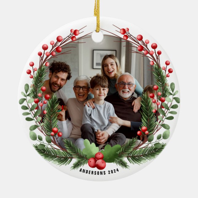 Adorno De Cerámica Wreath, Navidades de fotografía familiares persona (Atrás)