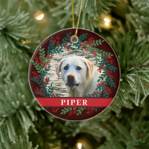 Adorno De Cerámica Wreath, Navidades de fotografía marrón personaliza