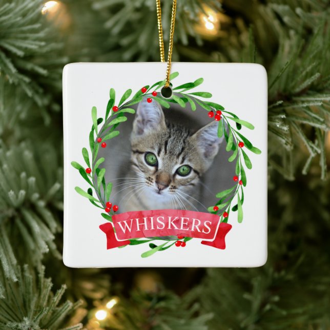 Adorno De Cerámica Wreath, Navidades de fotos de gatos (Árbol)