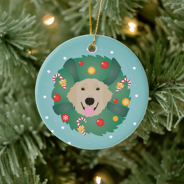 Adorno De Cerámica Wreath, Navidades de Golden Retriever (Árbol)