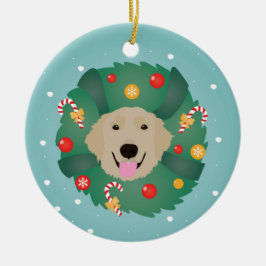Adorno De Cerámica Wreath, Navidades de Golden Retriever