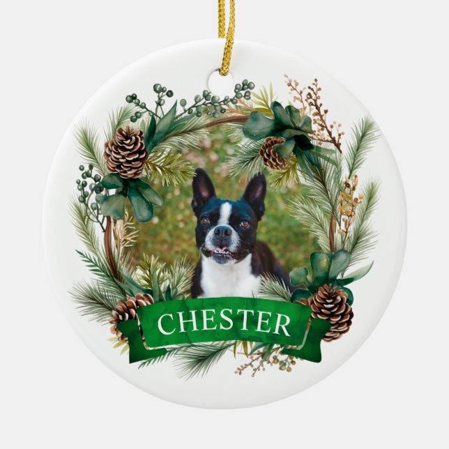 Adorno De Cerámica Wreath Navidades de perro (Frente)