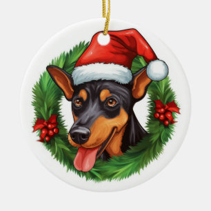 Adorno De Cerámica Wreath, Navidades de Pinscher de Alemania