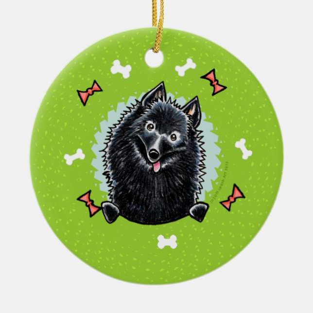 Adorno De Cerámica Wreath Navidades de Schipperke (Frente)