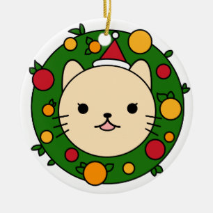 Adorno De Cerámica Wreath, Navidades gatos de Beige   Personalizado G