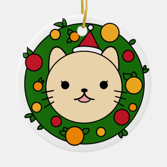 Adorno De Cerámica Wreath, Navidades gatos de Beige | Personalizado G (Frente)