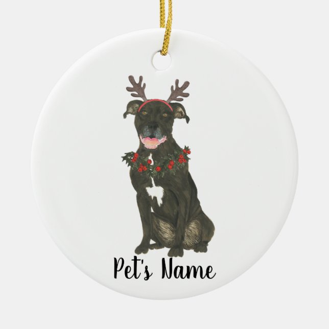 Adorno De Cerámica Wreath personalizada de Antlers Staffy Black Pitbu (Frente)