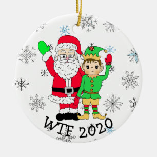 Adorno De Cerámica WTF 2020 Santa y Elf en Facemask