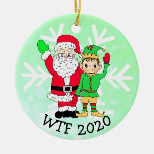 Adorno De Cerámica WTF 2020 Santa y Elf en Facemask